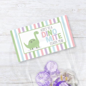 Dinosaur Back to School Treat Bag Topper Printable, Dino Mite School Year Favor Bag Header, Classroom Treat Label