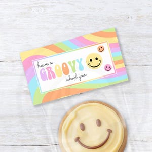 Groovy Back to School Treat Bag Toppers Printable, Smiley Face School Cookie Bag Header, Student Teacher Gift Favor