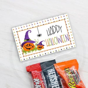 Printable Halloween Treat Bag Topper, Witch Pumpkin Candy Bag Header, 2 Sizes