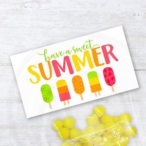 Etiqueta imprimible para bolsas de dulces de verano, etiqueta para bolsas de dulces de fin de curso con diseño de paleta de helado, recuerdo para fiestas de cumpleaños y vacaciones infantiles (descarga instantánea)