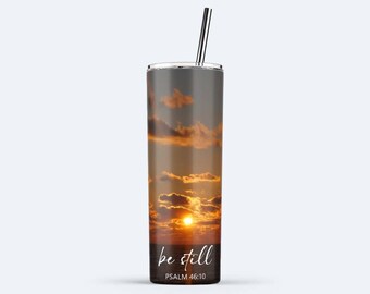 Christian 20 oz Skinny Tumbler Wrap Sublimation Design | Be Still Psalm 46:10 Sublimation Design | Instant Download