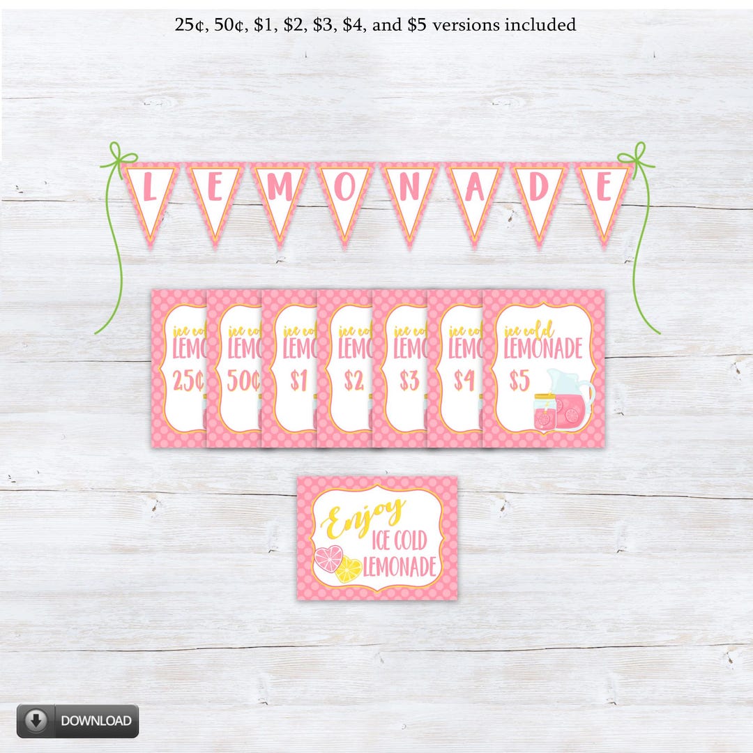 Printable Pink Lemonade Stand Kit | Girls Summer Project, Fundraiser ...