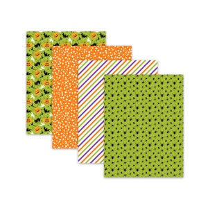 8.5x11 Halloween background set with themed patterns including eyeballs, spiderwebs, and flying ghosts