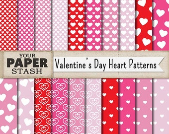 Heart Digital Paper, Valentine's Day Digital Paper, Heart Scrapbook Paper, Pink Hearts, Red Hearts, Scrapbooking Paper, Commercial Use