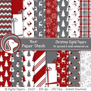 Weihnachten Digitales Scrapbook Papier, Schneemann Geschenk Rentier Weihnachtsmann Kariert Weihnachtsbaum Digital Paper Pack Instant Download kommerzielle Nutzung