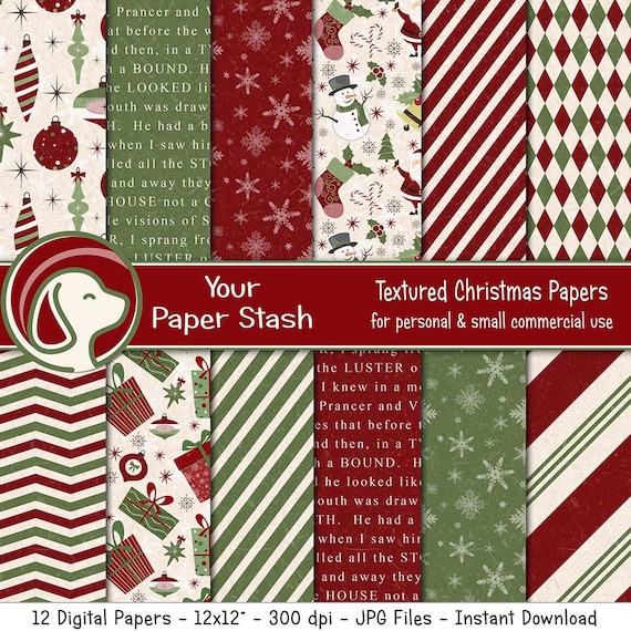 Rustic Christmas Digital Paper 12 x 12 Vintage Antique Retro shabby Texture scrapbook paper pages printable background instant download