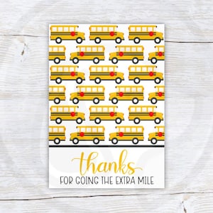Carte de remerciement imprimable pour chauffeur de bus scolaire, Merci d'avoir fait un effort supplémentaire Cartes de correspondance de fin d'année à téléchargement immédiat