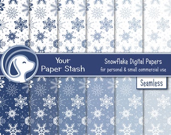 Snowflake Digital Paper Pack 12x12, Blue Christmas Scrapbook Backgrounds