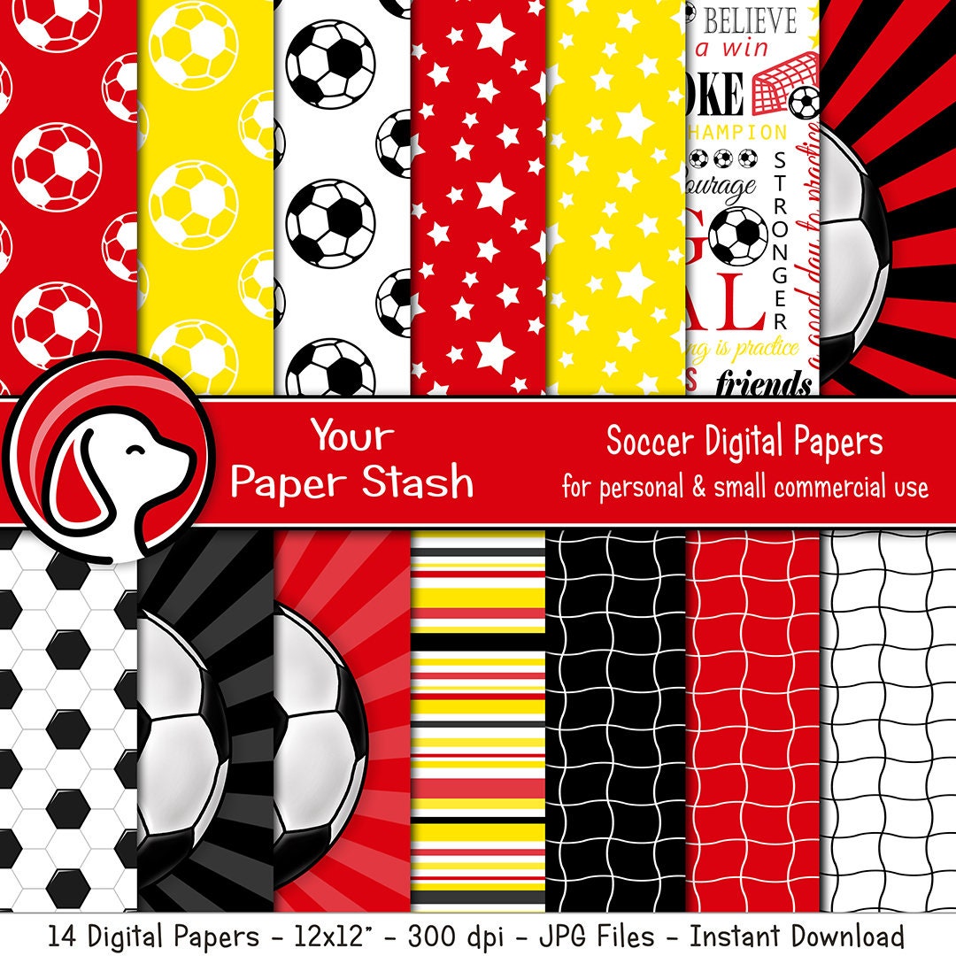Soccer Themed Scrapbook Paper Bundle - 12 Double-Sided 12x12 Inch Papers For Sports Crafts