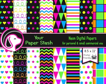 Neon-Digitalpapier-Set, 8,5 x 11 Zoll große, druckbare Muster für Leuchtpartys, Klassenzimmer und Bastelarbeiten