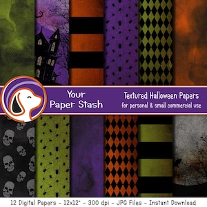 Halloween Digital Paper Packs, Haunted House Backgrounds, Pumpkin Digital Scrapbook Paper, Skull Patterns