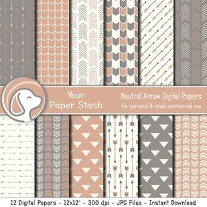 Fondos de papel digital tribal de flecha neutral, papel de álbum de recortes de caza del día del padre, descarga instantánea de patrones digitales de terracota / NAZ