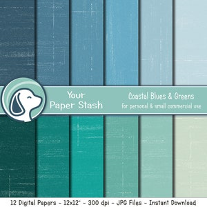 Coastal Blue & Green Textured Digital Scrapbook Papers, Nautical Digital Papers, Men's Scrapbook Paper, Commercial Use Instant Download