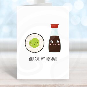 You Are My Soymate Printable Card, Cute Sushi Pun Digital Valentine Anniversary or Love Card, Kawaii Soy Sauce & Sushi Design