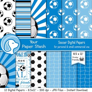 Soccer Digital Papers 8.5x11, Blue Soccer Football Scrapbook Paper Pack, Sports Digital Papers, Printable Soccer Net Backgrounds - Download