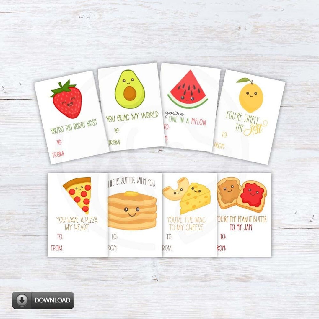 Printable Valentine's Day Food Pun Cards for Kids, School Classroom ...