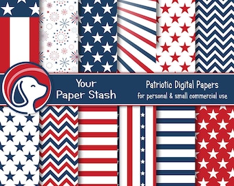 Patriotic Scrapbook Paper Pack 12x12, America 250 Stars Stripes Flag Backgrounds, 4th of July Digital Paper, Memorial Day Instant Download