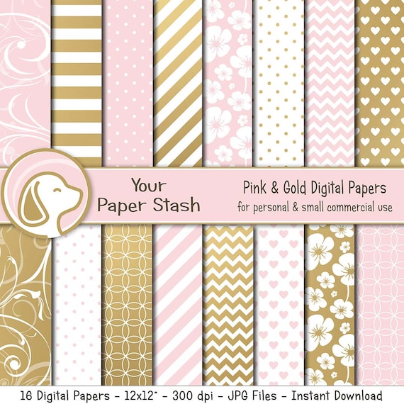 Pink Blush & Gold Digital Paper Pack for Wedding Scrapbook Etsy
