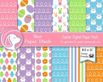 Easter Digital Paper Pack, Bunny, Chick, Egg Designs (8.5x11" JPG Files) (Digital Download)