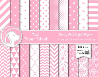 Pastel Pink Baby Girl Digital Paper Pack, Spring Scrapbook Backgrounds