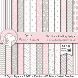 Rosa & grau Digital Papiere für Hochzeit Braut-Duschen und Baby-Scrapbook-Seiten, Blumen