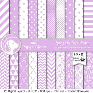 Papeles digitales lilas de 8,5 x 11, suministros de papel para álbumes de recortes de Pascua, paquete de papel digital femenino de lavanda, descarga instantánea / CM103