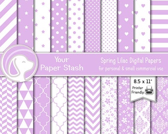 8.5X11 Lilac Digital Paper Papers, Easter Scrapbook Paper Supplies, Lavender Feminine Digital Paper Pack, Instant Download / CM103