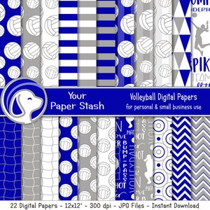 Volleyball Digital Paper, Blue Gray Volleyball Net  Chevron Stripe Scrapbook Paper Background Patterns, Volleyball Downloads