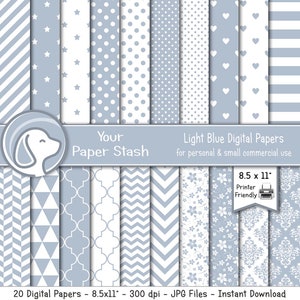 8.5 x 11 Baby Blau Digital Scrapbook Papiere, Baby Boy Geburtstag digitale Papiere, Schiefer Blau Hintergründe, kommerzielle Nutzung Sofort Download