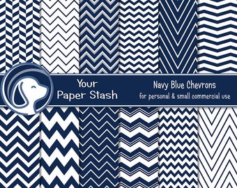 Navy Blue Chevron Digital Paper & Backgrounds, Zig Zag Striped Lines Backgrounds, Masculine Digital Paper, Instant Download Commercial Use