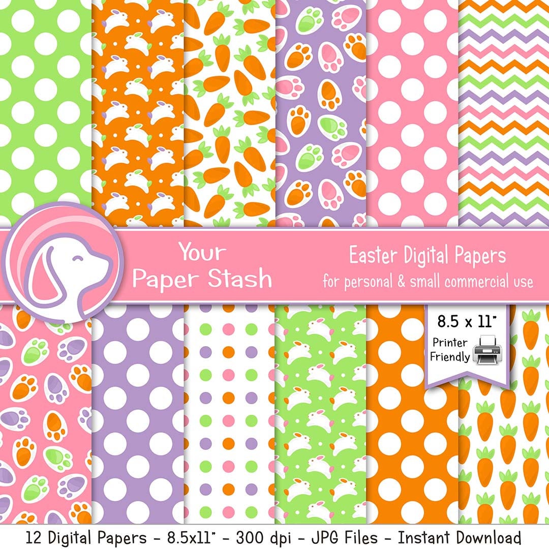 Printable Easter Digital Scrapbook Paper Pack, Easter Bunny Carrot ...