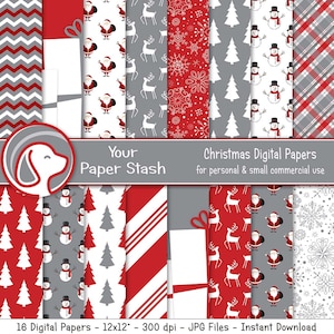 Weihnachten Digitales Scrapbook Papier, Schneemann Geschenk Rentier Weihnachtsmann karierter Weihnachtsbaum Digital Paper Pack Instant Download Kommerzielle Nutzung