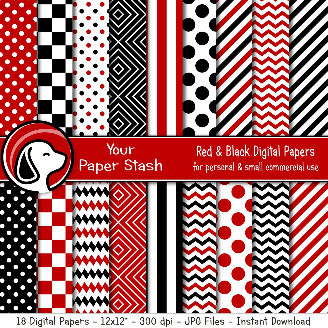 Red & Black Digital Paper Pack for Scrapbook Pages Banners and | Etsy