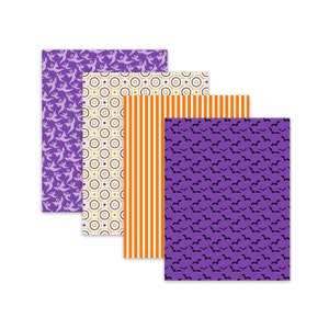 Colorful Halloween digital paper pack with kid-friendly and creepy-cute illustrations and patterns