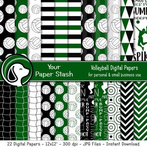 Green Black Volleyball Digital Scrapbook Papers, Volleyball Net Background Design, Volleyball Team Scrapbooking Paper, Instant Download