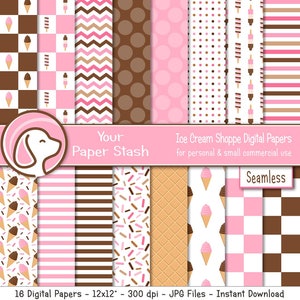 Ice Cream Shoppe Digital Scrapbook Paper Pack, Ice Cream Sprinkle Backgrounds, Birthday Scrapbooking Papers, Waffle Cone Pattern