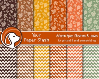 Fall Leaves Digital Paper Pack, Warm Harvest Colors Autumn Scrapbook Backgrounds, Junk Journal Orange Brown Printable, Instant Download
