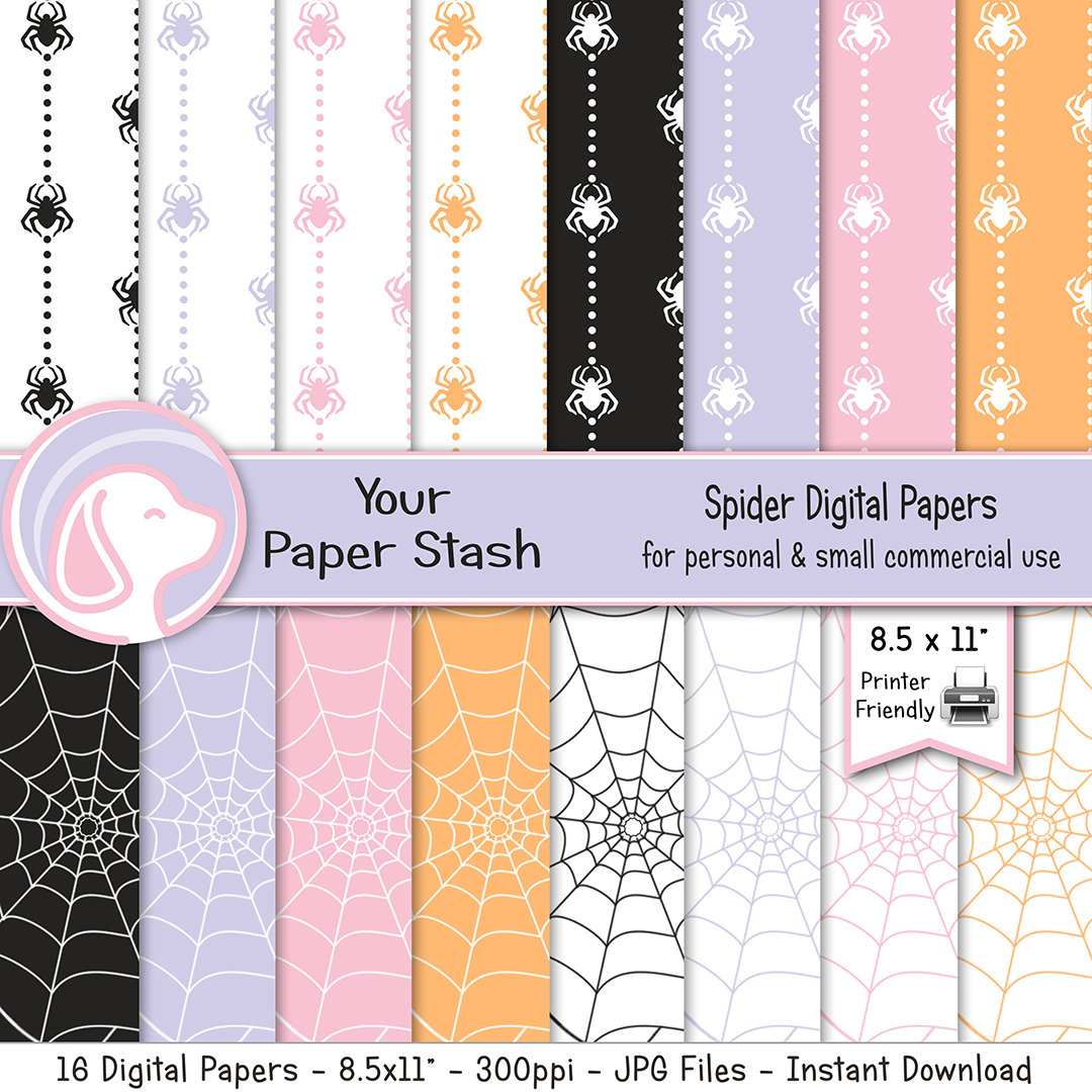 Printable pink halloween spider digital paper pack pink etsy