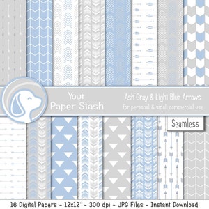 Light Blue Ash Gray Tribal Arrow Digital Paper, Seamless Scrapbook Background, Boho Arrow Pattern, Instant Download, Commercial Use