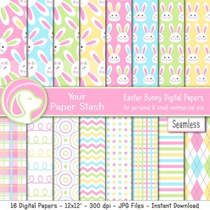 Osterhase Digital Scrapbook Hintergründe, Frühling Ostern Pastell Digital Paper Pack, Pastell Chevron Streifen Argyle Muster / CM106