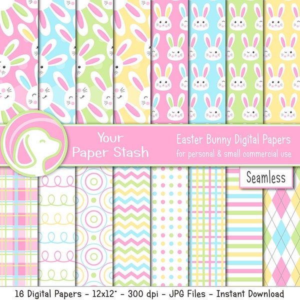 Easter Bunny Digital Scrapbook Backgrounds, Spring Easter Pastel Digital Paper Pack, Pastel Chevron Stripe Argyle Patterns / CM106