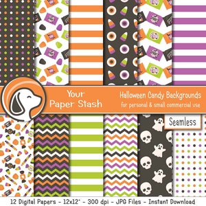 Halloween Candy Backgrounds, Halloween Digital Scrapbook Papers, Spooky Skull & Ghost Digital Papers, Halloween Planner Paper