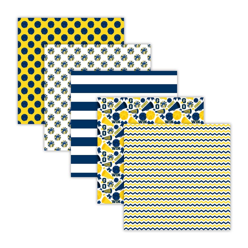 Yellow Cheer Pattern Navy Blue Yellow Cheer Digital Papers, Seamless Sports Patterns, School ...