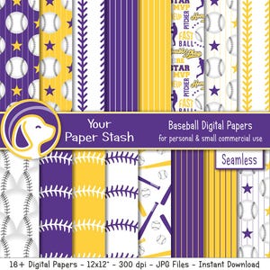 Seamless Baseball Digital Scrapbook Paper, Red Navy Blue Baseball Digital Background Patterns with Bats Balls Striped Designs Download