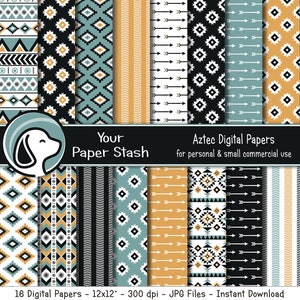 Paquete de papel digital con flechas tribales, papeles y fondos para álbumes de recortes aztecas, papel digital para álbumes de recortes masculinos para el Día del Padre, descarga digital