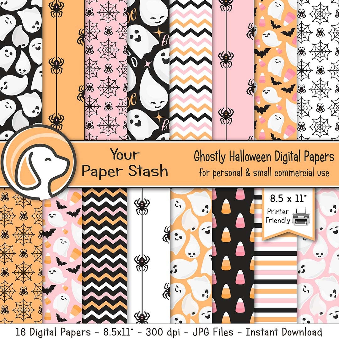 Printable Halloween Digital Papers, Pink Halloween Scrapbook Paper ...