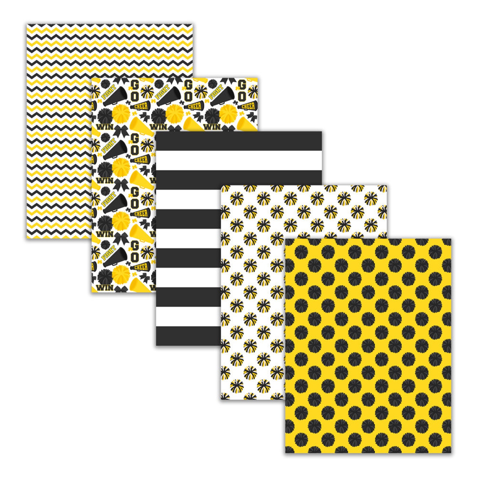 Yellow Cheer Pattern Printable Cheer Digital Papers, Black Yellow Cheerleader Backgrounds ...