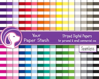 Papéis digitais com listras contínuas, padrões de fundo para scrapbook com listras horizontais em arco-íris, download de papéis digitais para uso comercial em pequena escala.