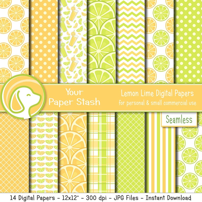 Download Lemon Lime Digital Scrapbook Paper Pack Lemonade Digital ...
