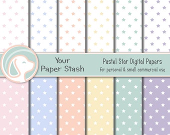 Digitales Papierpaket „Pastellsterne“, Hintergründe für Babypartys und erste Geburtstage, Frühlings- und Osterpapiere, 12x12 JPG